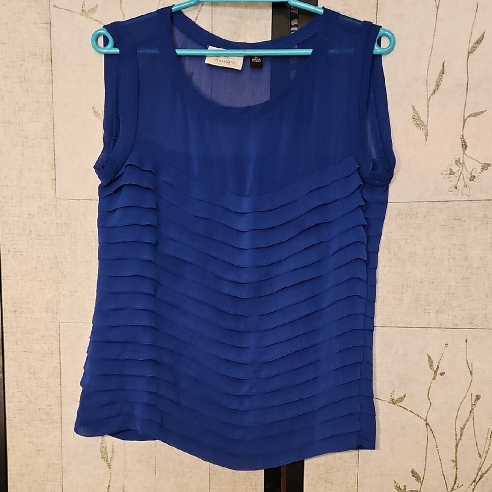 Dressbarn Blue Ruffled Sleeveless Blouse